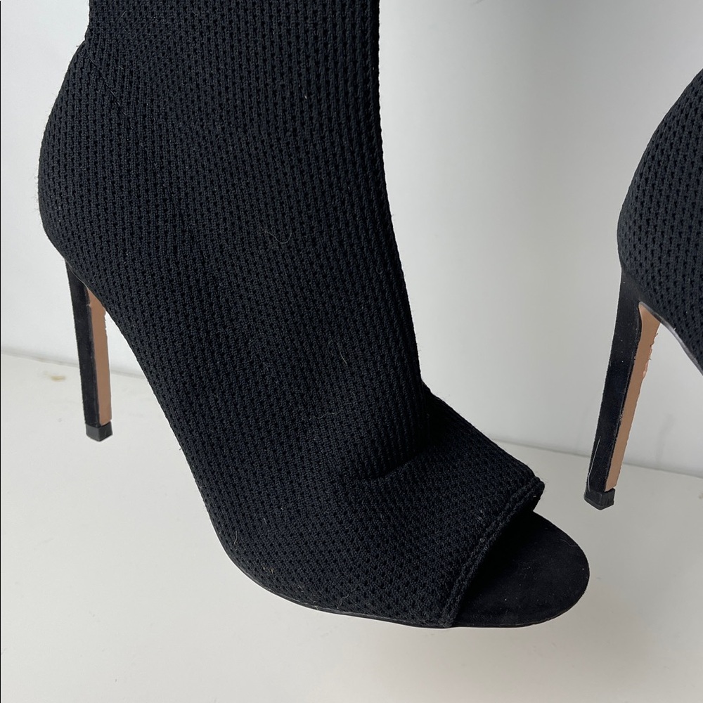 Zara over the knee high heel fabric boots, open toe - Picture 3 of 6